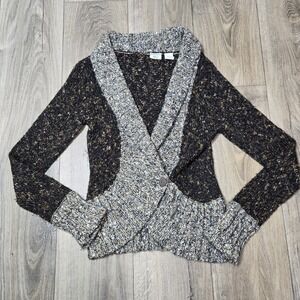 Buckle BKE Women Cardigan Sweater Large Brown Black Marled Button Alpaca‎ Mohair